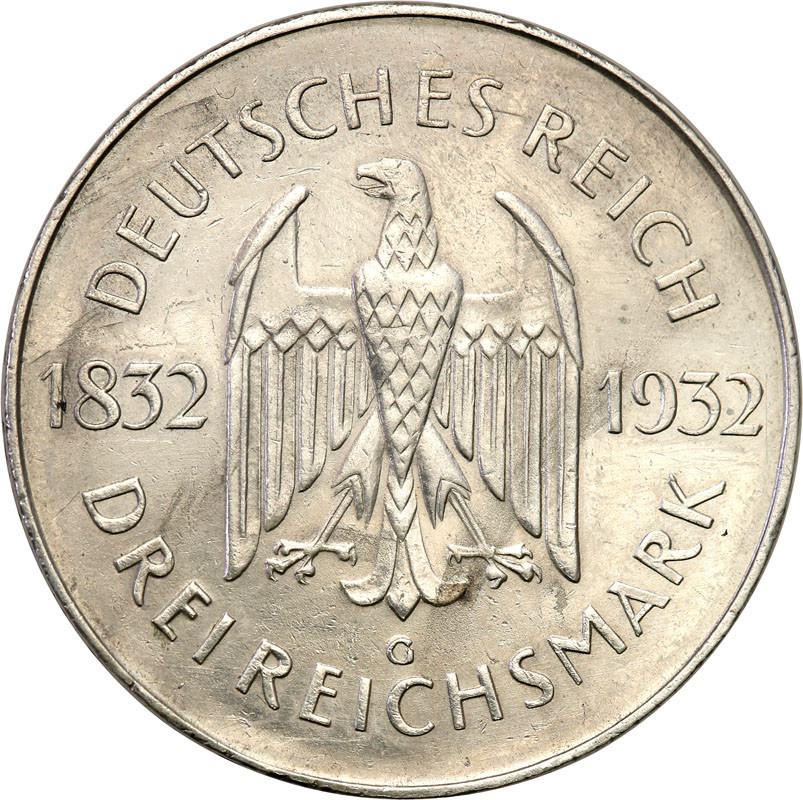 Niemcy, Weimar. 3 Marki 1932 G, Karlsruhe - Goethe